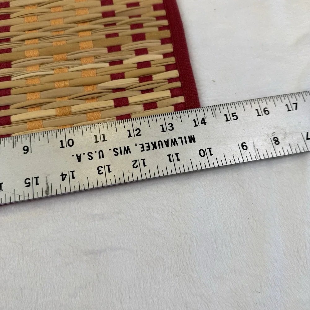 Vintage Woven Placemats Set of 8 Red Orange Natural Fiber Rustic Table Mats
